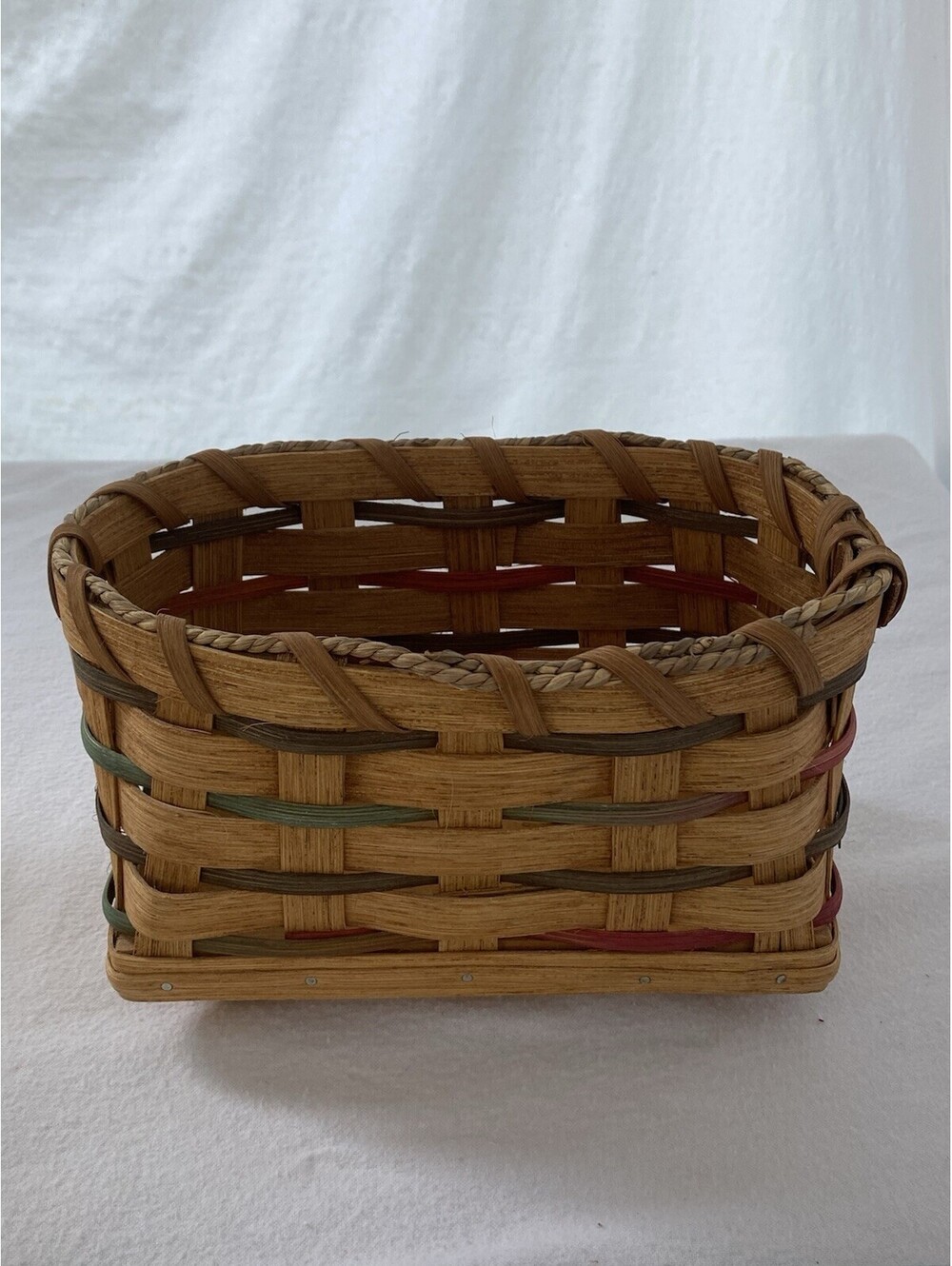 Handmade Woven Basket Small Rectangle Wood Bottom Table Remote Storage Decor